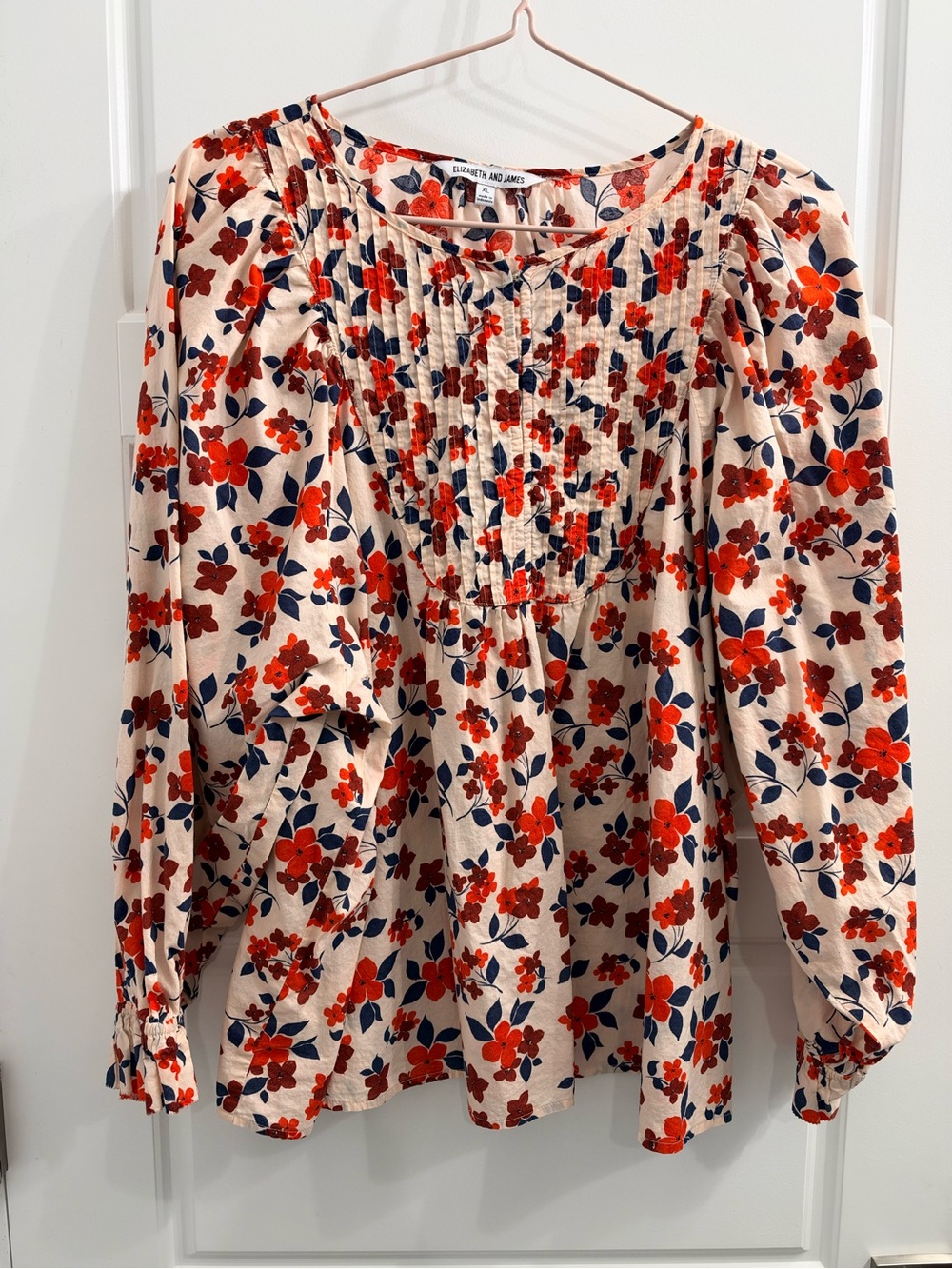 Elizabeth and James Red and Navy Floral Peasant Blouse
